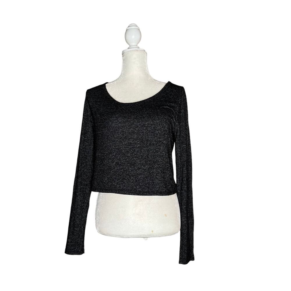 Wild fable women long sleeve crop top t shirt blouse sz M black